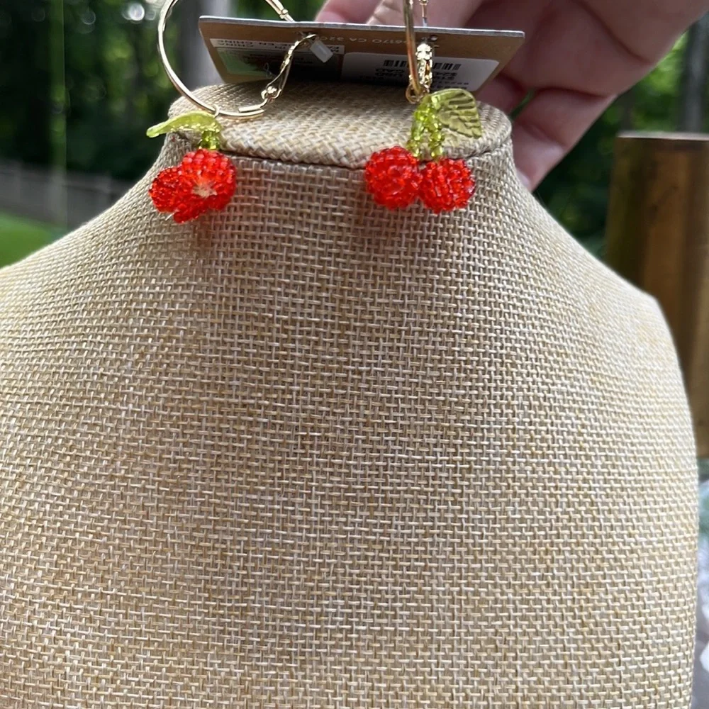 URBAN OUTFITTERS CHERRY BEADED HOOP EARRINGS
